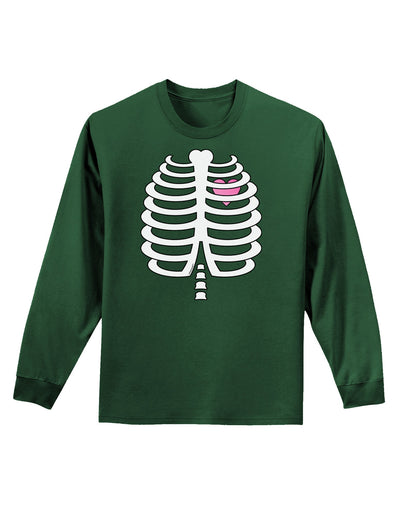 Skeleton Ribcage with Pink Heart Halloween Adult Long Sleeve Dark T-Shirt-TooLoud-Dark-Green-Small-Davson Sales