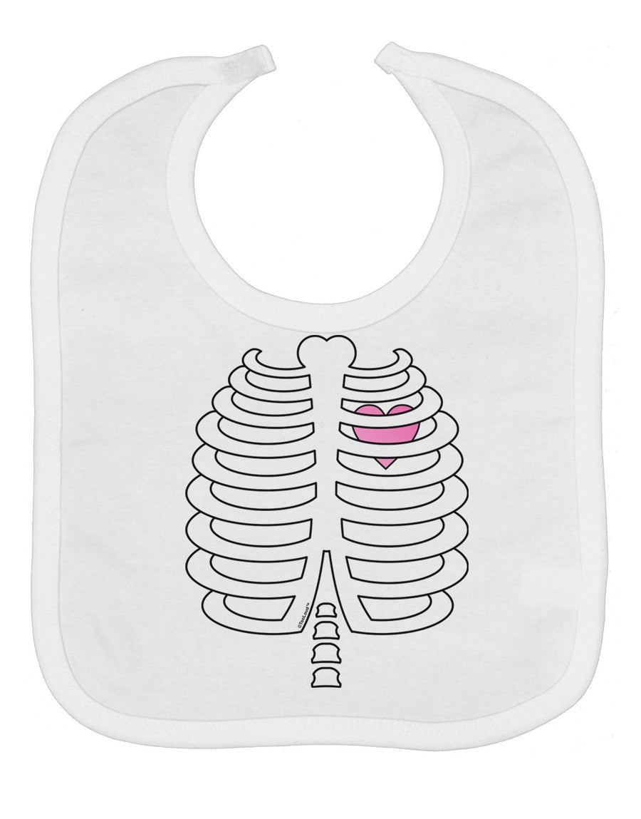 Skeleton Ribcage with Pink Heart Halloween Baby Bib