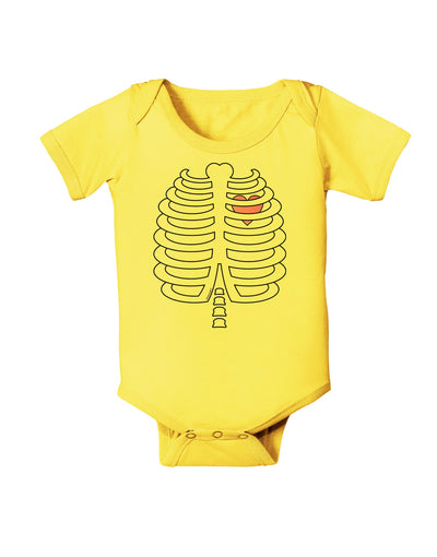 Skeleton Ribcage with Pink Heart Halloween Baby Romper Bodysuit-Baby Romper-TooLoud-Yellow-06-Months-Davson Sales