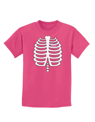 Skeleton Ribcage with Pink Heart Halloween Childrens Dark T-Shirt-Childrens T-Shirt-TooLoud-Sangria-X-Small-Davson Sales