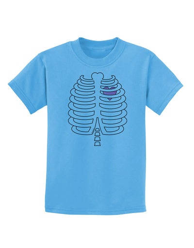 Skeleton Ribcage with Pink Heart Halloween Childrens T-Shirt-Childrens T-Shirt-TooLoud-Aquatic-Blue-X-Small-Davson Sales