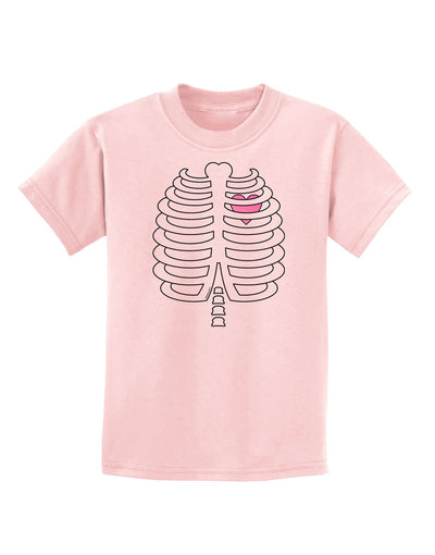 Skeleton Ribcage with Pink Heart Halloween Childrens T-Shirt-Childrens T-Shirt-TooLoud-PalePink-X-Small-Davson Sales