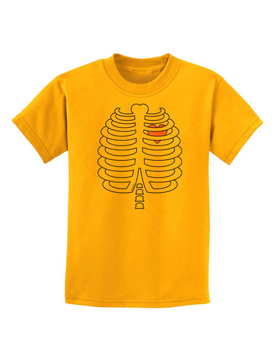 Skeleton Ribcage with Pink Heart Halloween Childrens T-Shirt-Childrens T-Shirt-TooLoud-Gold-X-Small-Davson Sales