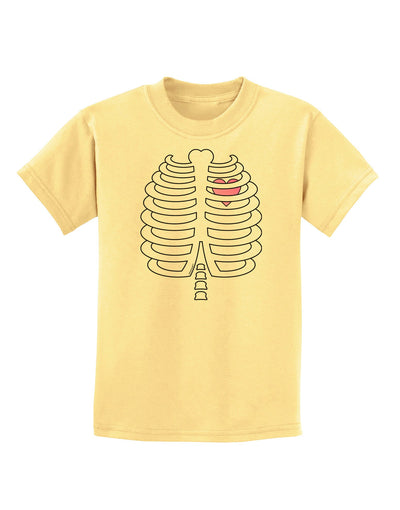 Skeleton Ribcage with Pink Heart Halloween Childrens T-Shirt-Childrens T-Shirt-TooLoud-Daffodil-Yellow-X-Small-Davson Sales