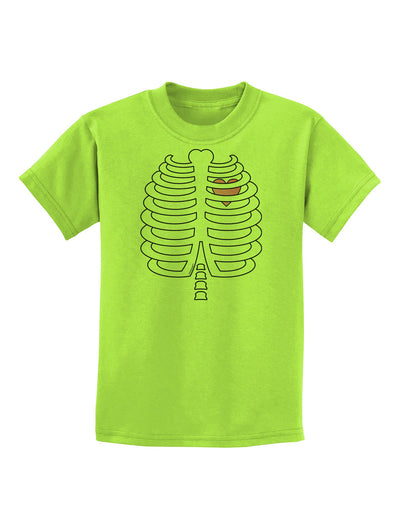 Skeleton Ribcage with Pink Heart Halloween Childrens T-Shirt-Childrens T-Shirt-TooLoud-Lime-Green-X-Small-Davson Sales