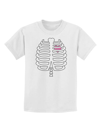 Skeleton Ribcage with Pink Heart Halloween Childrens T-Shirt-Childrens T-Shirt-TooLoud-White-X-Small-Davson Sales