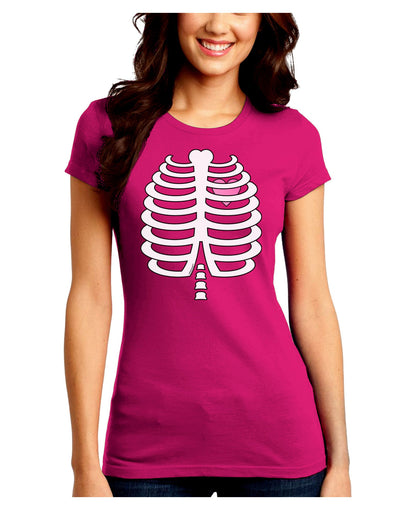 Skeleton Ribcage with Pink Heart Halloween Juniors Crew Dark T-Shirt-T-Shirts Juniors Tops-TooLoud-Hot-Pink-Juniors Fitted Small-Davson Sales