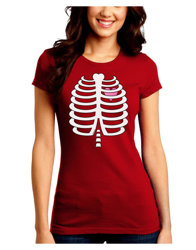 Skeleton Ribcage with Pink Heart Halloween Juniors Crew Dark T-Shirt-T-Shirts Juniors Tops-TooLoud-Red-Juniors Fitted Small-Davson Sales