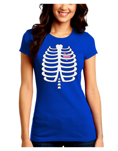 Skeleton Ribcage with Pink Heart Halloween Juniors Crew Dark T-Shirt-T-Shirts Juniors Tops-TooLoud-Royal-Blue-Juniors Fitted Small-Davson Sales