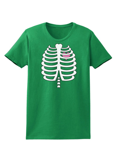 Skeleton Ribcage with Pink Heart Halloween Womens Dark T-Shirt-TooLoud-Kelly-Green-X-Small-Davson Sales