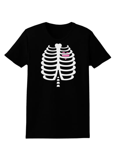 Skeleton Ribcage with Pink Heart Halloween Womens Dark T-Shirt-TooLoud-Black-X-Small-Davson Sales