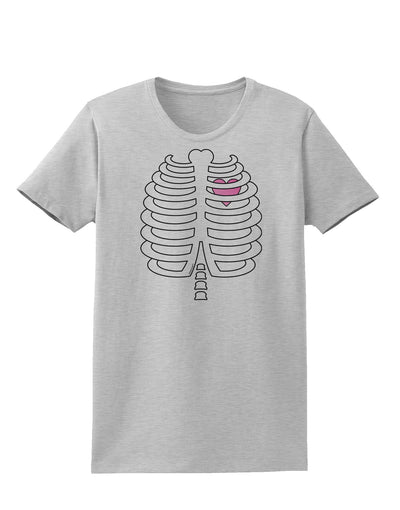 Skeleton Ribcage with Pink Heart Halloween Womens T-Shirt-Womens T-Shirt-TooLoud-AshGray-X-Small-Davson Sales