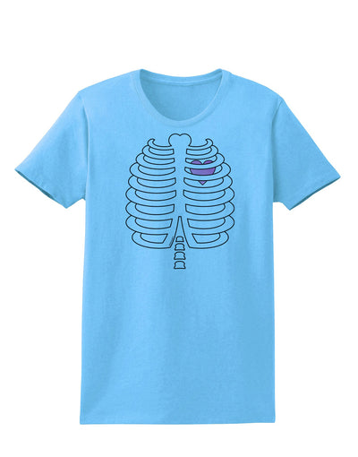 Skeleton Ribcage with Pink Heart Halloween Womens T-Shirt-Womens T-Shirt-TooLoud-Aquatic-Blue-X-Small-Davson Sales