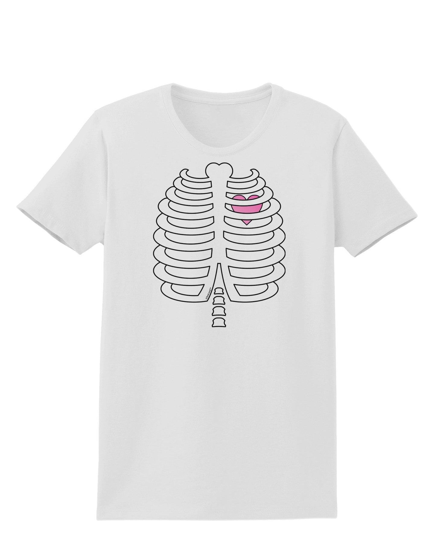 Skeleton Ribcage with Pink Heart Halloween Womens T-Shirt-Womens T-Shirt-TooLoud-White-X-Small-Davson Sales
