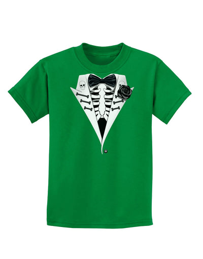 Skeleton Tuxedo Halloween Childrens Dark T-Shirt-Childrens T-Shirt-TooLoud-Kelly-Green-X-Small-Davson Sales