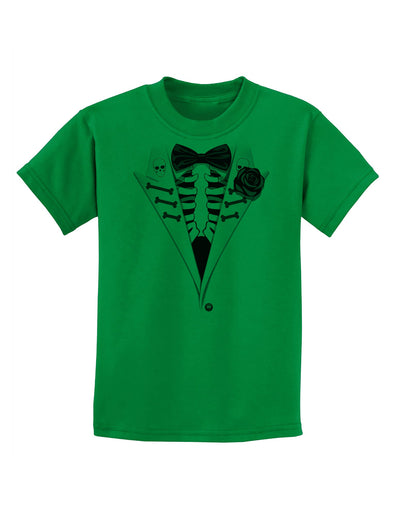 Skeleton Tuxedo Halloween Childrens T-Shirt-Childrens T-Shirt-TooLoud-Kelly-Green-X-Small-Davson Sales