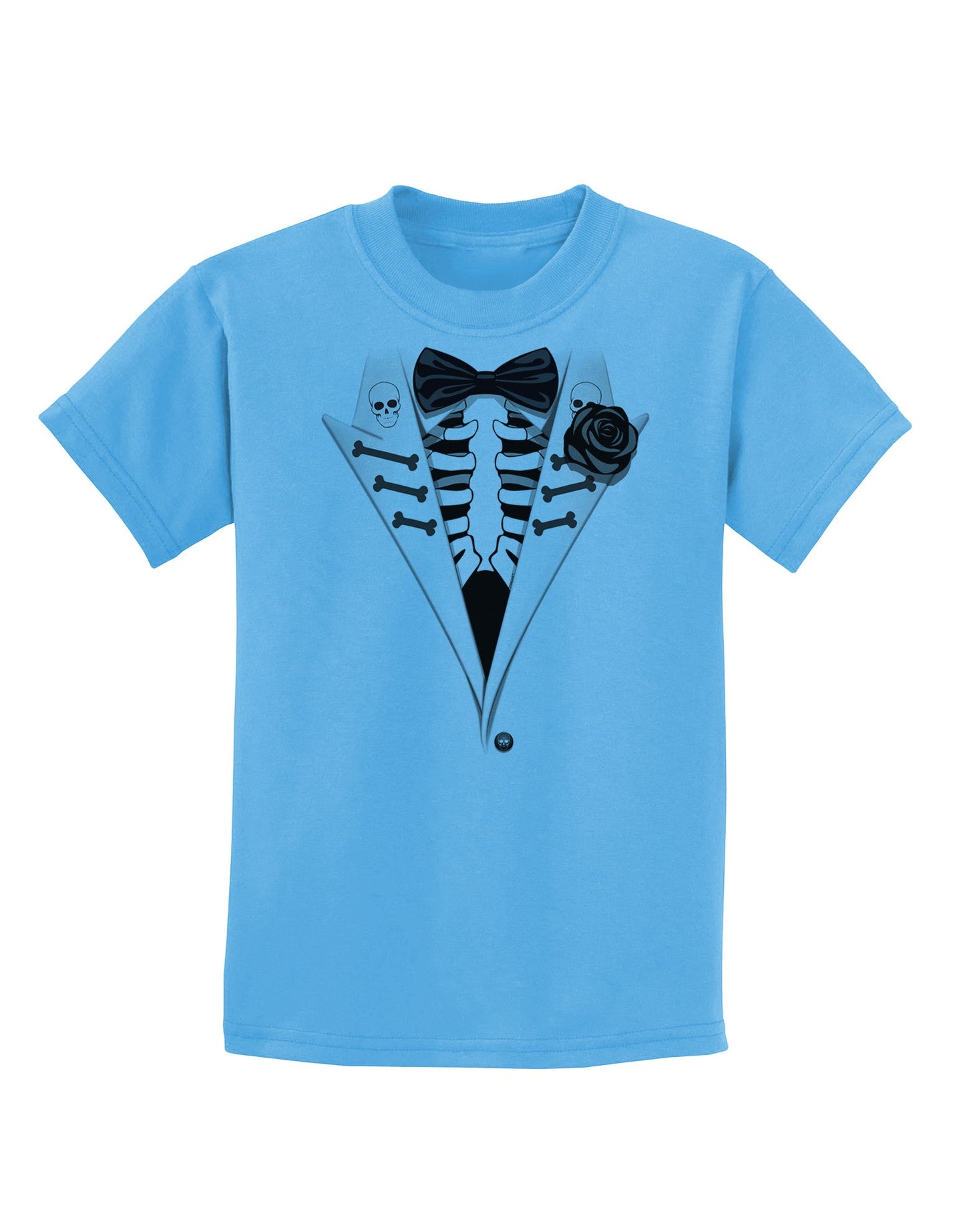 Skeleton Tuxedo Halloween Childrens T-Shirt-Childrens T-Shirt-TooLoud-Aquatic-Blue-X-Small-Davson Sales