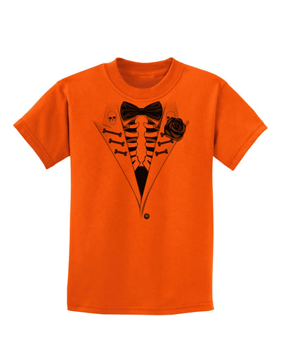 Skeleton Tuxedo Halloween Childrens T-Shirt-Childrens T-Shirt-TooLoud-Orange-X-Small-Davson Sales