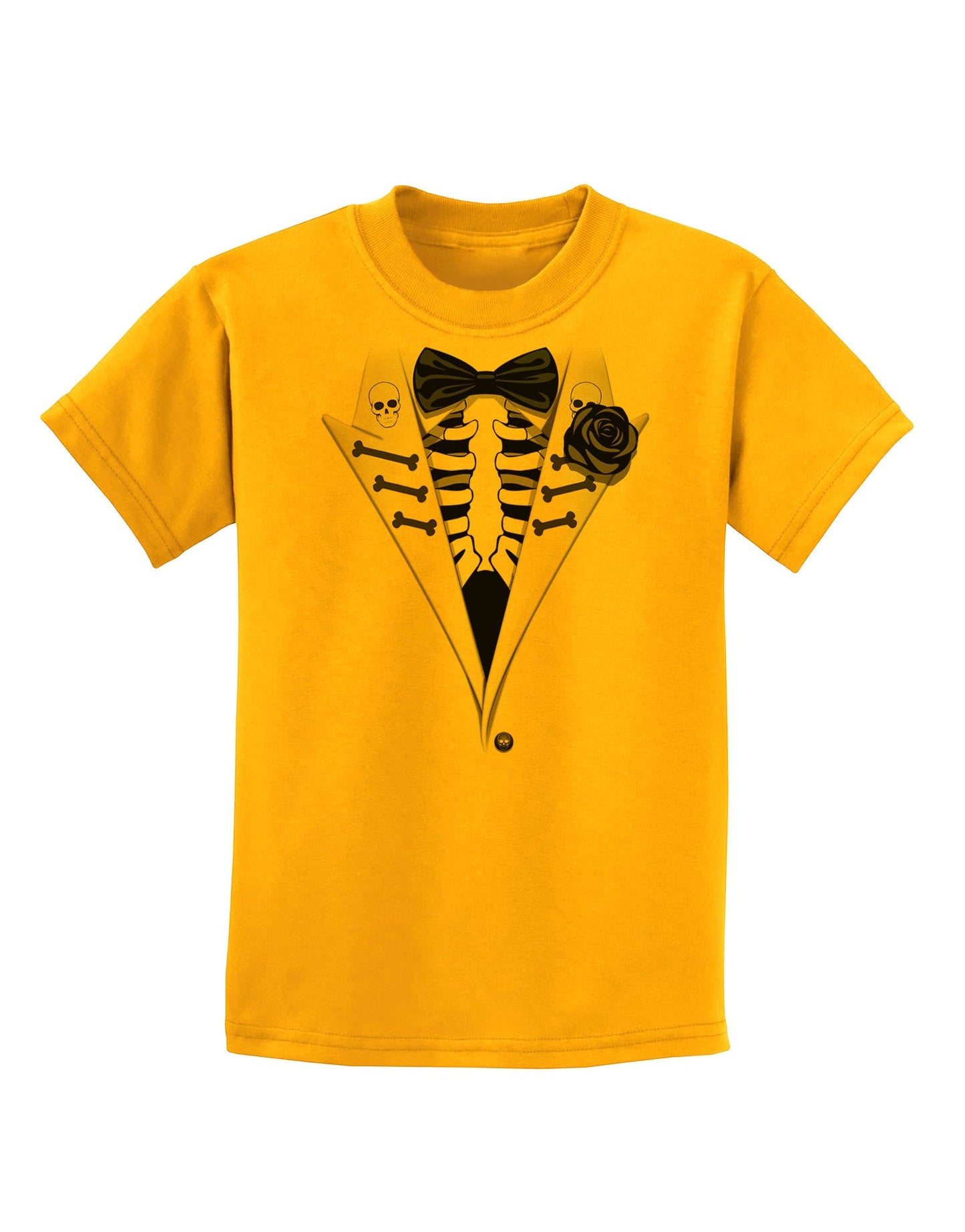 Skeleton Tuxedo Halloween Childrens T-Shirt-Childrens T-Shirt-TooLoud-Gold-X-Small-Davson Sales