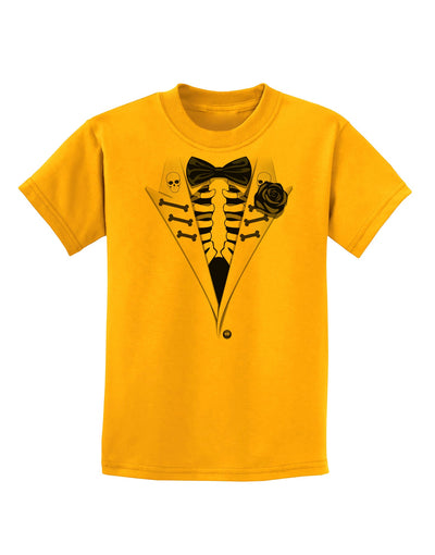 Skeleton Tuxedo Halloween Childrens T-Shirt-Childrens T-Shirt-TooLoud-Gold-X-Small-Davson Sales