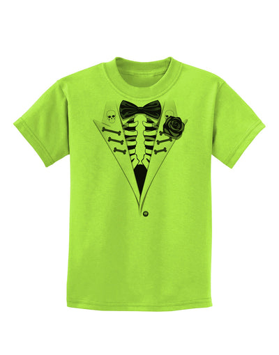 Skeleton Tuxedo Halloween Childrens T-Shirt-Childrens T-Shirt-TooLoud-Lime-Green-X-Small-Davson Sales