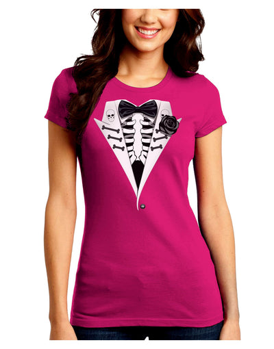 Skeleton Tuxedo Halloween Juniors Crew Dark T-Shirt-T-Shirts Juniors Tops-TooLoud-Hot-Pink-Juniors Fitted Small-Davson Sales