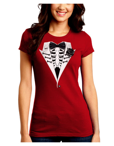 Skeleton Tuxedo Halloween Juniors Crew Dark T-Shirt-T-Shirts Juniors Tops-TooLoud-Red-Juniors Fitted Small-Davson Sales