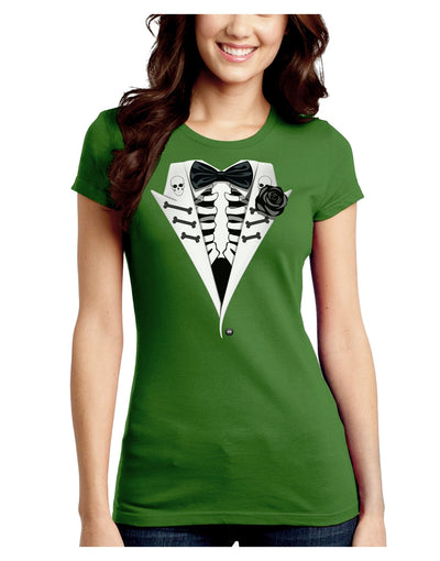 Skeleton Tuxedo Halloween Juniors Crew Dark T-Shirt-T-Shirts Juniors Tops-TooLoud-Kiwi-Green-Juniors Fitted Small-Davson Sales