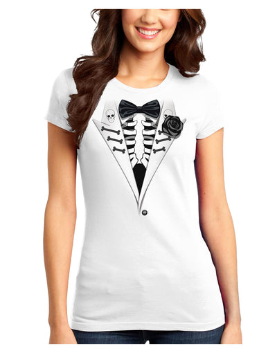 Skeleton Tuxedo Halloween Juniors T-Shirt-Womens Juniors T-Shirt-TooLoud-White-Juniors Fitted X-Small-Davson Sales