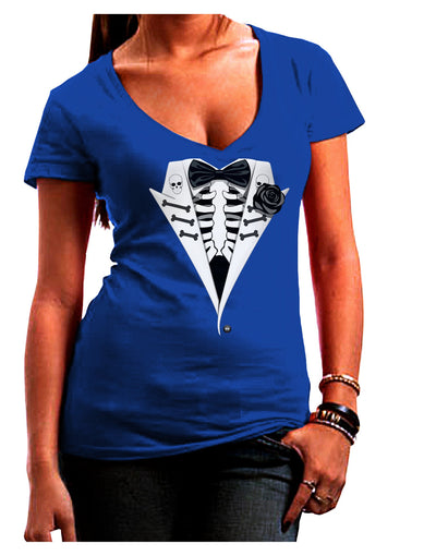 Skeleton Tuxedo Halloween Juniors V-Neck Dark T-Shirt-Womens V-Neck T-Shirts-TooLoud-Royal-Blue-Juniors Fitted Small-Davson Sales