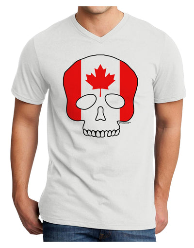 Skull Flag Canada Adult V-Neck T-shirt-Mens V-Neck T-Shirt-TooLoud-White-Small-Davson Sales