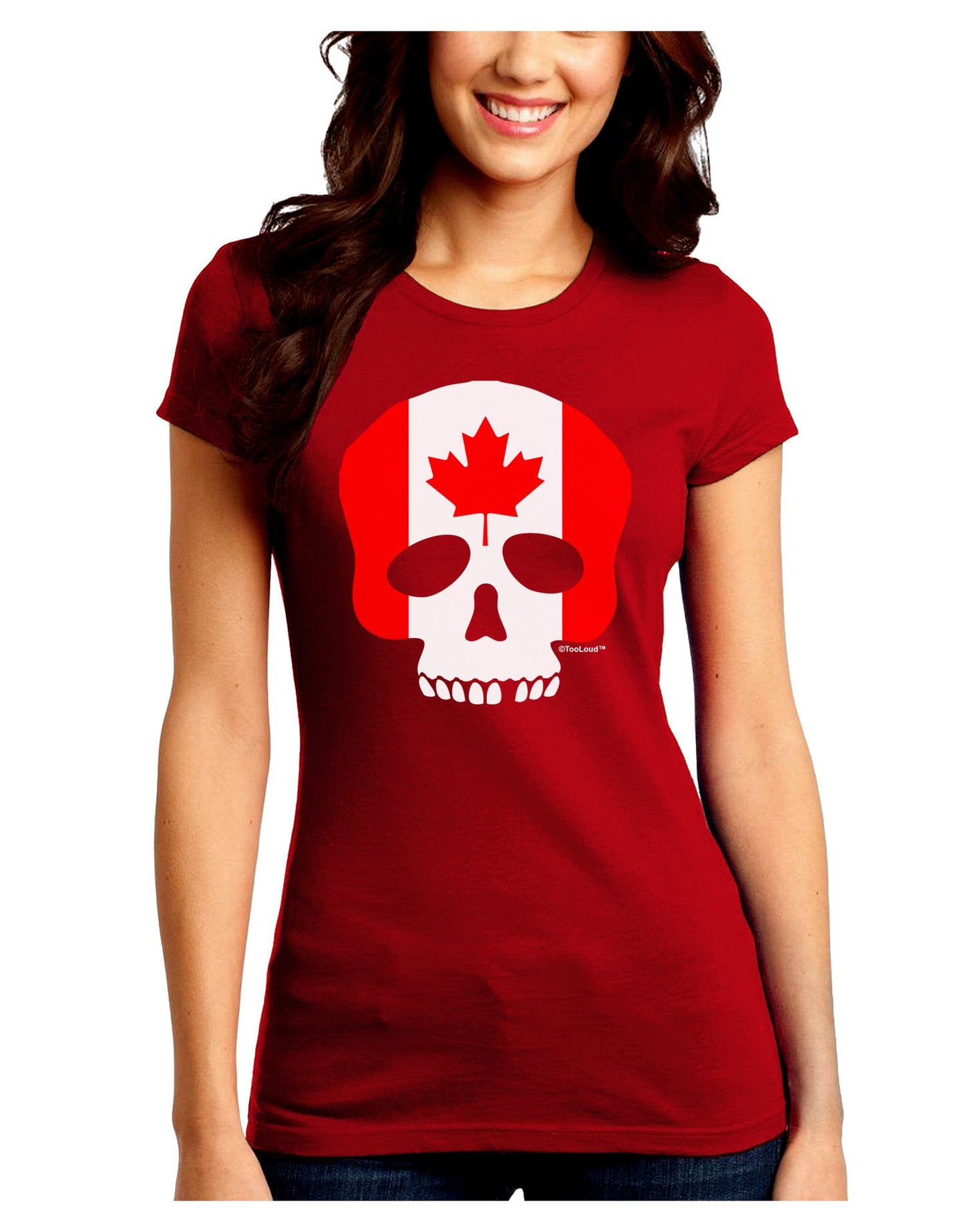 Skull Flag Canada Juniors Petite Crew Dark T-Shirt-T-Shirts Juniors Tops-TooLoud-Red-Juniors Fitted Small-Davson Sales