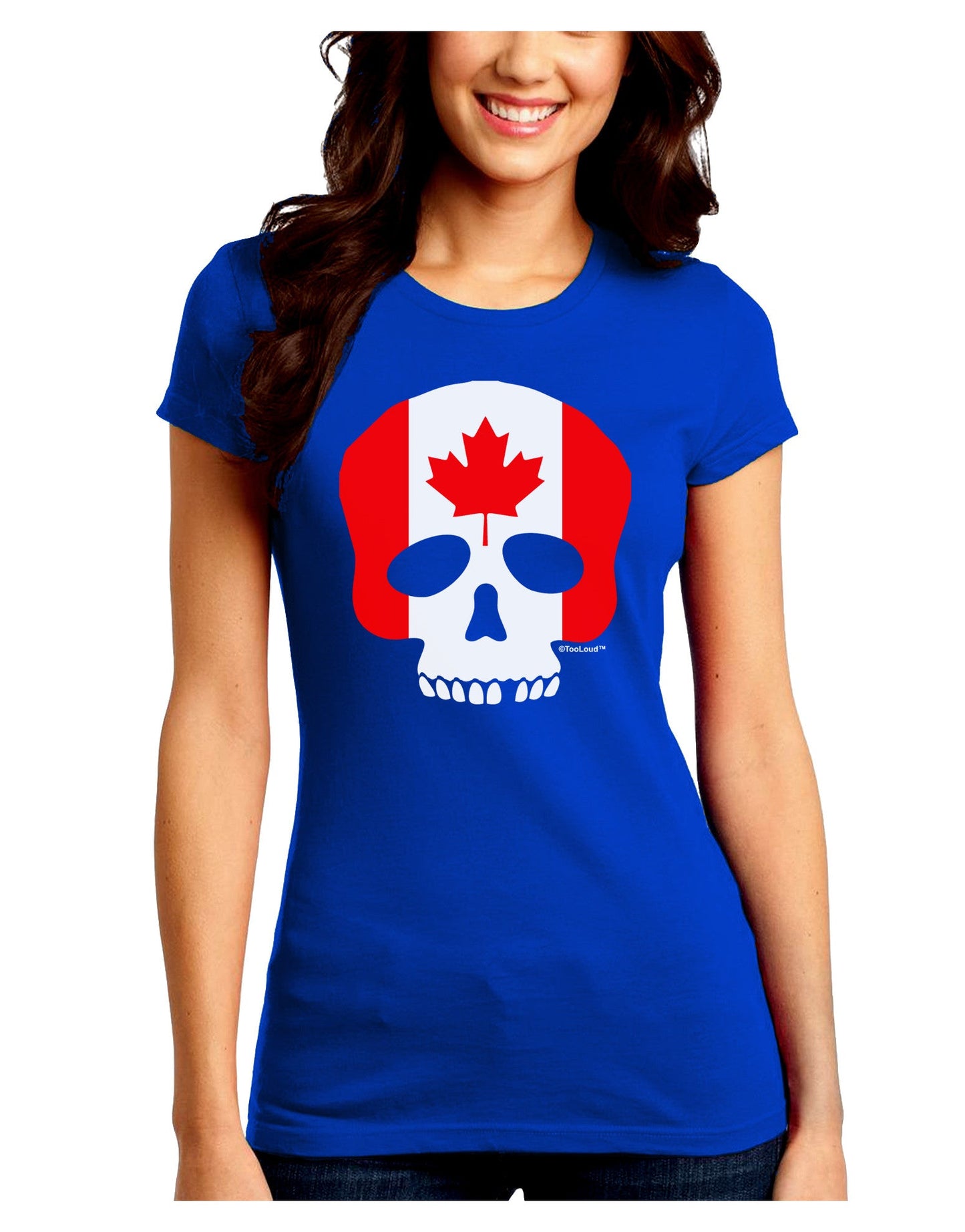Skull Flag Canada Juniors Petite Crew Dark T-Shirt-T-Shirts Juniors Tops-TooLoud-Royal-Blue-Juniors Fitted Small-Davson Sales