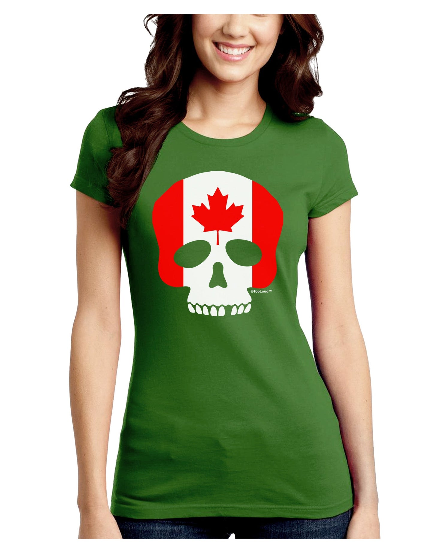 Skull Flag Canada Juniors Petite Crew Dark T-Shirt-T-Shirts Juniors Tops-TooLoud-Kiwi-Green-Juniors Fitted Small-Davson Sales