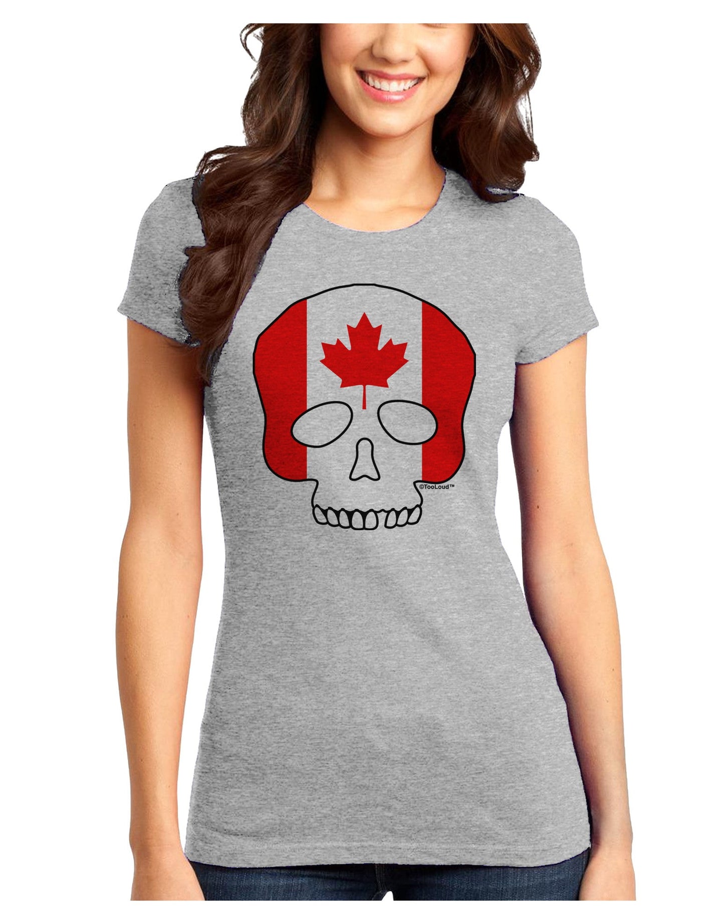 Skull Flag Canada Juniors Petite T-Shirt-T-Shirts Juniors Tops-TooLoud-Ash-Gray-Juniors Fitted X-Small-Davson Sales