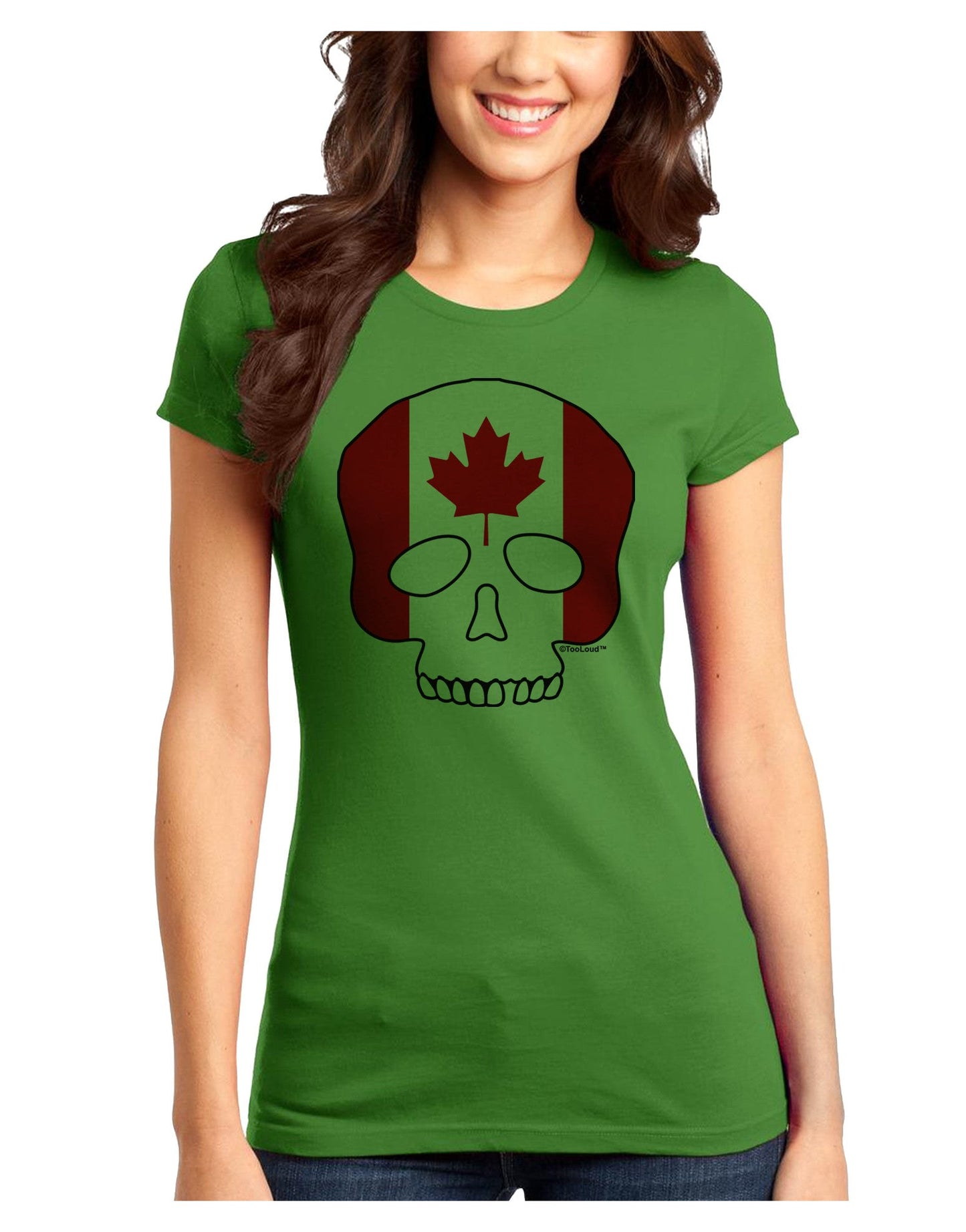 Skull Flag Canada Juniors Petite T-Shirt-T-Shirts Juniors Tops-TooLoud-Kiwi-Green-Juniors Fitted X-Small-Davson Sales