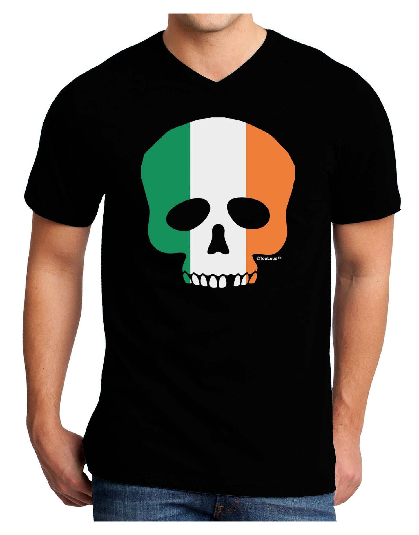 Skull Flag Ireland Adult Dark V-Neck T-Shirt-Mens V-Neck T-Shirt-TooLoud-Black-Small-Davson Sales