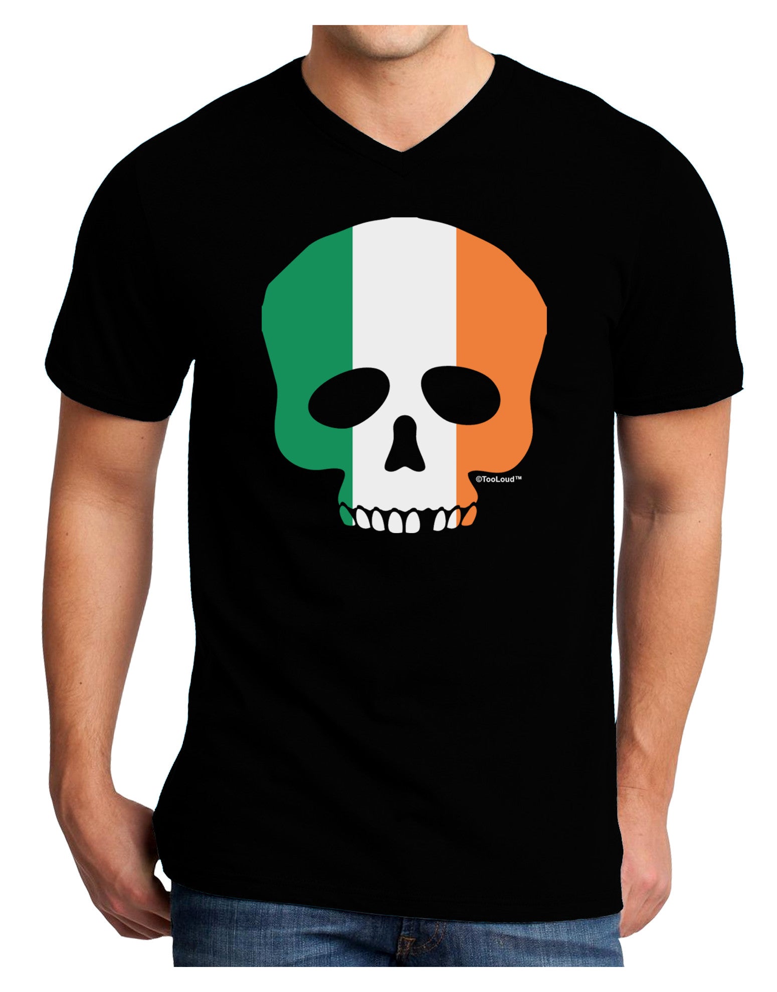 Skull Flag Ireland Adult Dark V-Neck T-Shirt-Mens V-Neck T-Shirt-TooLoud-Black-Small-Davson Sales