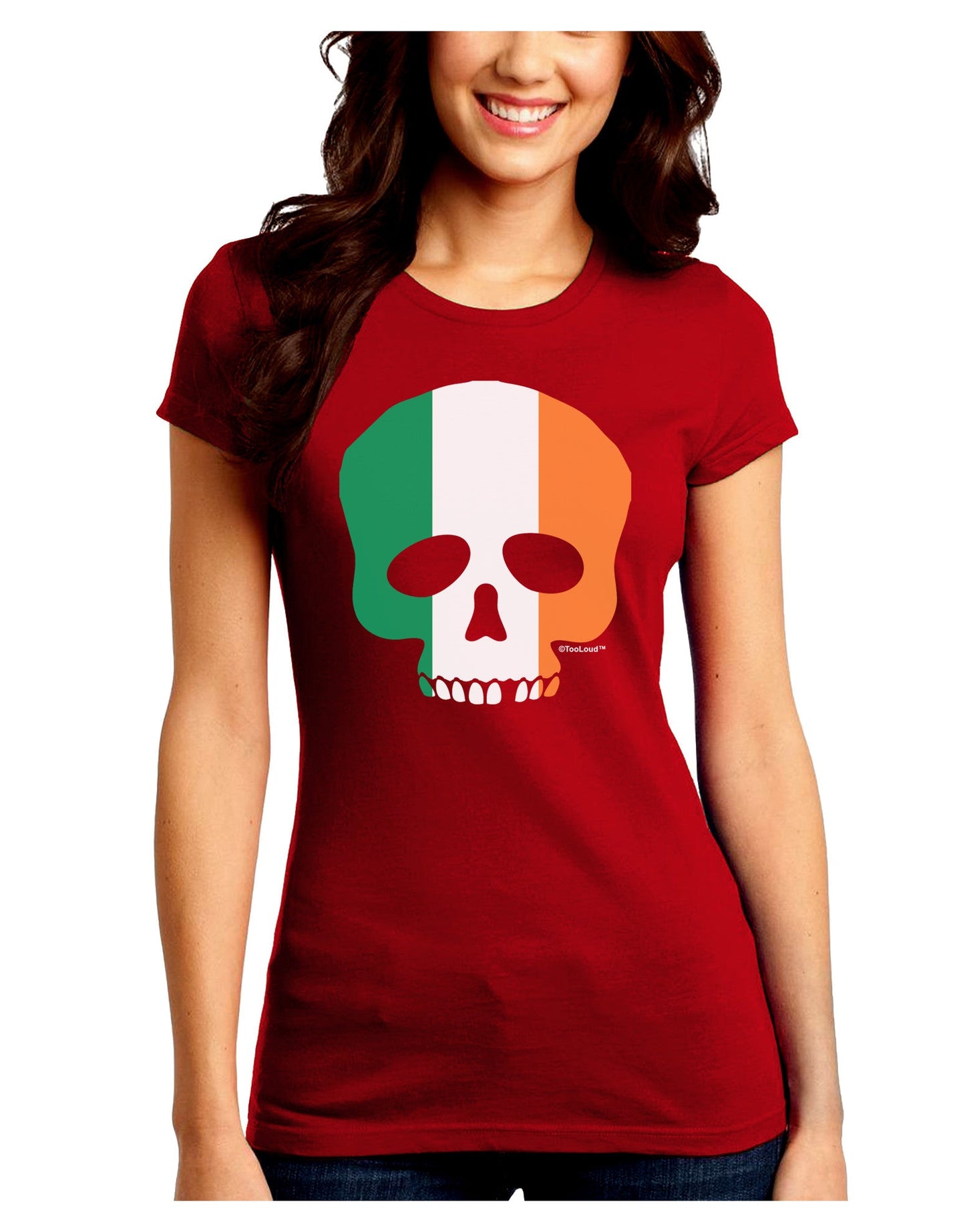 Skull Flag Ireland Juniors Petite Crew Dark T-Shirt-T-Shirts Juniors Tops-TooLoud-Red-Juniors Fitted Small-Davson Sales
