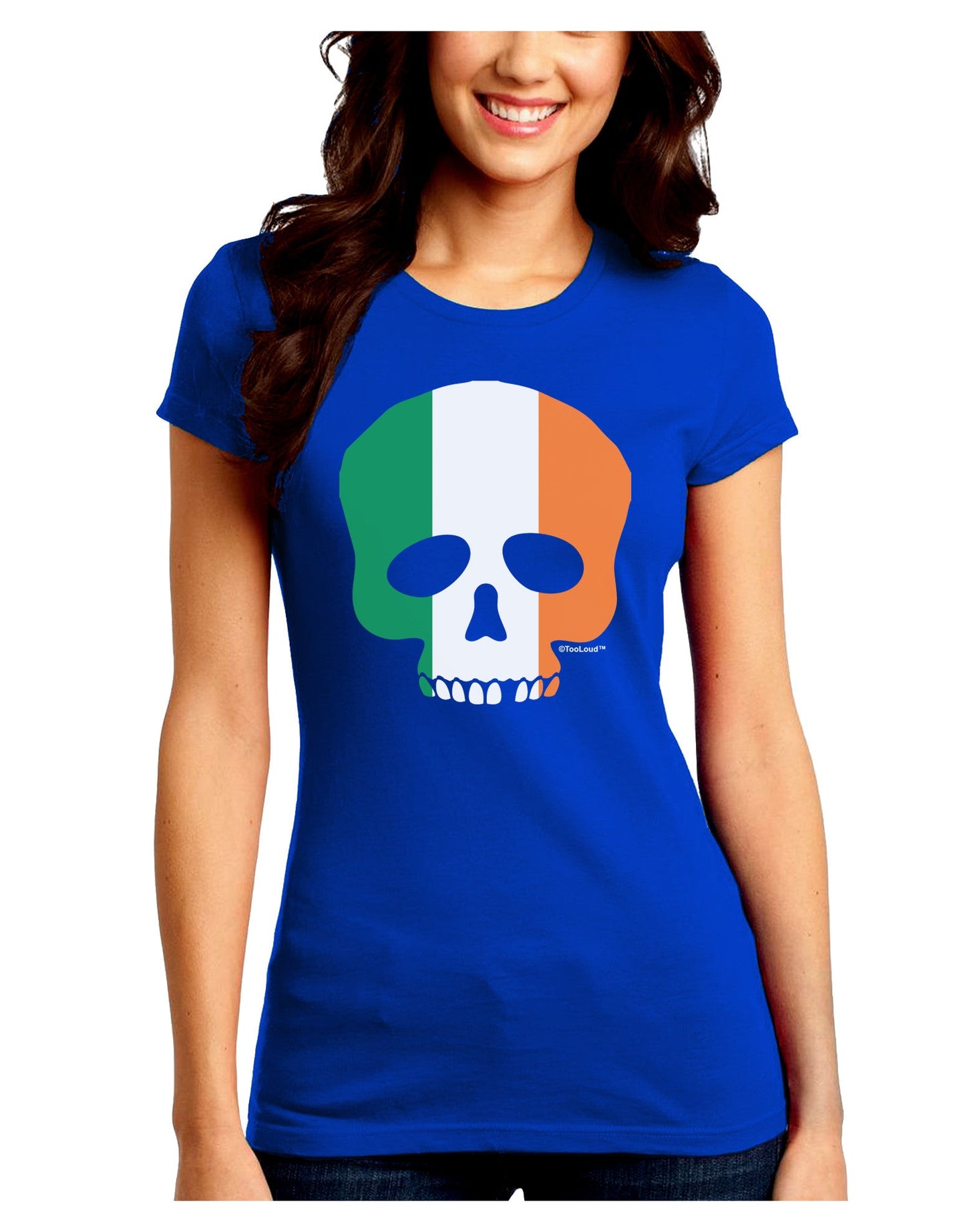 Skull Flag Ireland Juniors Petite Crew Dark T-Shirt-T-Shirts Juniors Tops-TooLoud-Royal-Blue-Juniors Fitted Small-Davson Sales