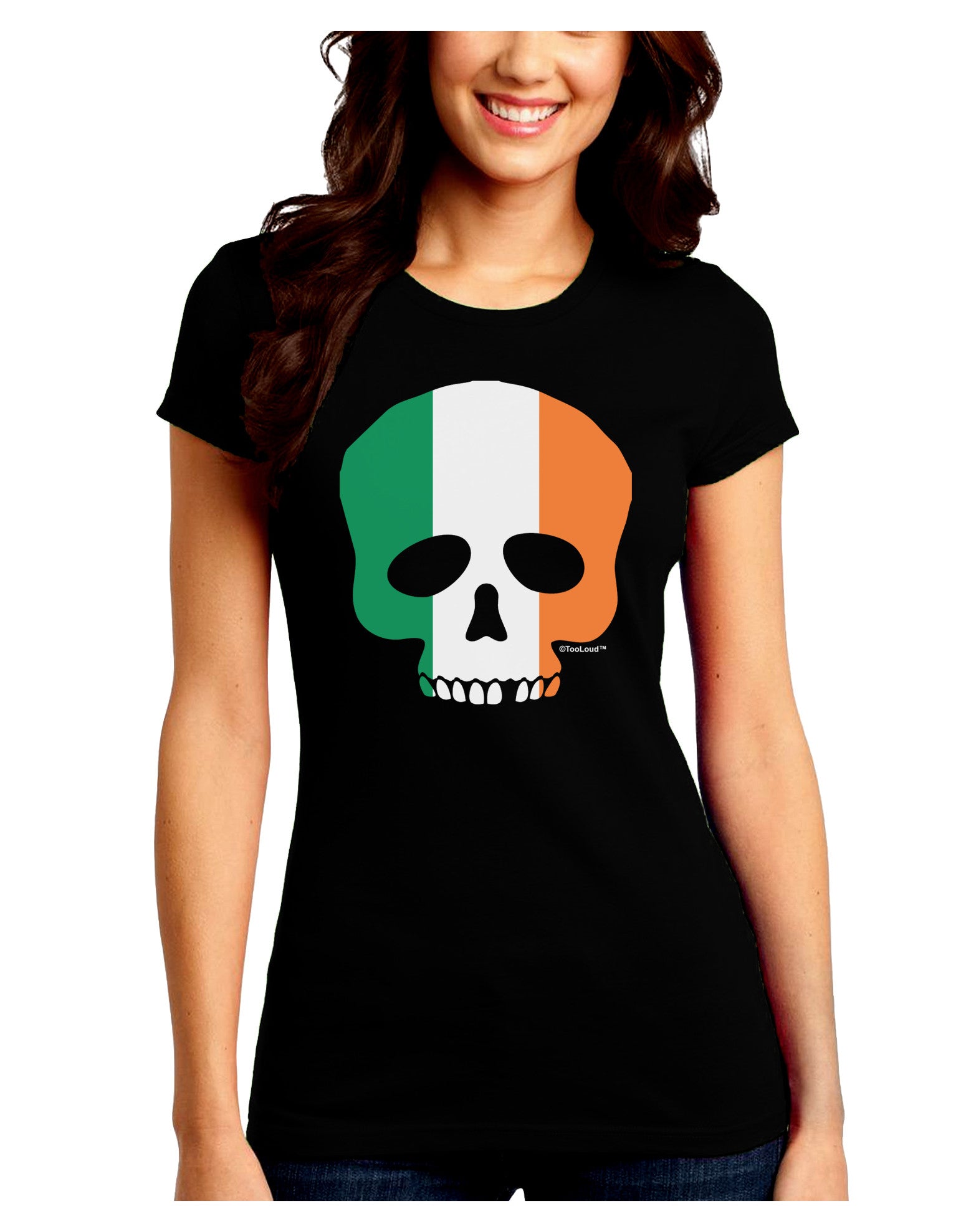 Skull Flag Ireland Juniors Petite Crew Dark T-Shirt-T-Shirts Juniors Tops-TooLoud-Black-Juniors Fitted Small-Davson Sales