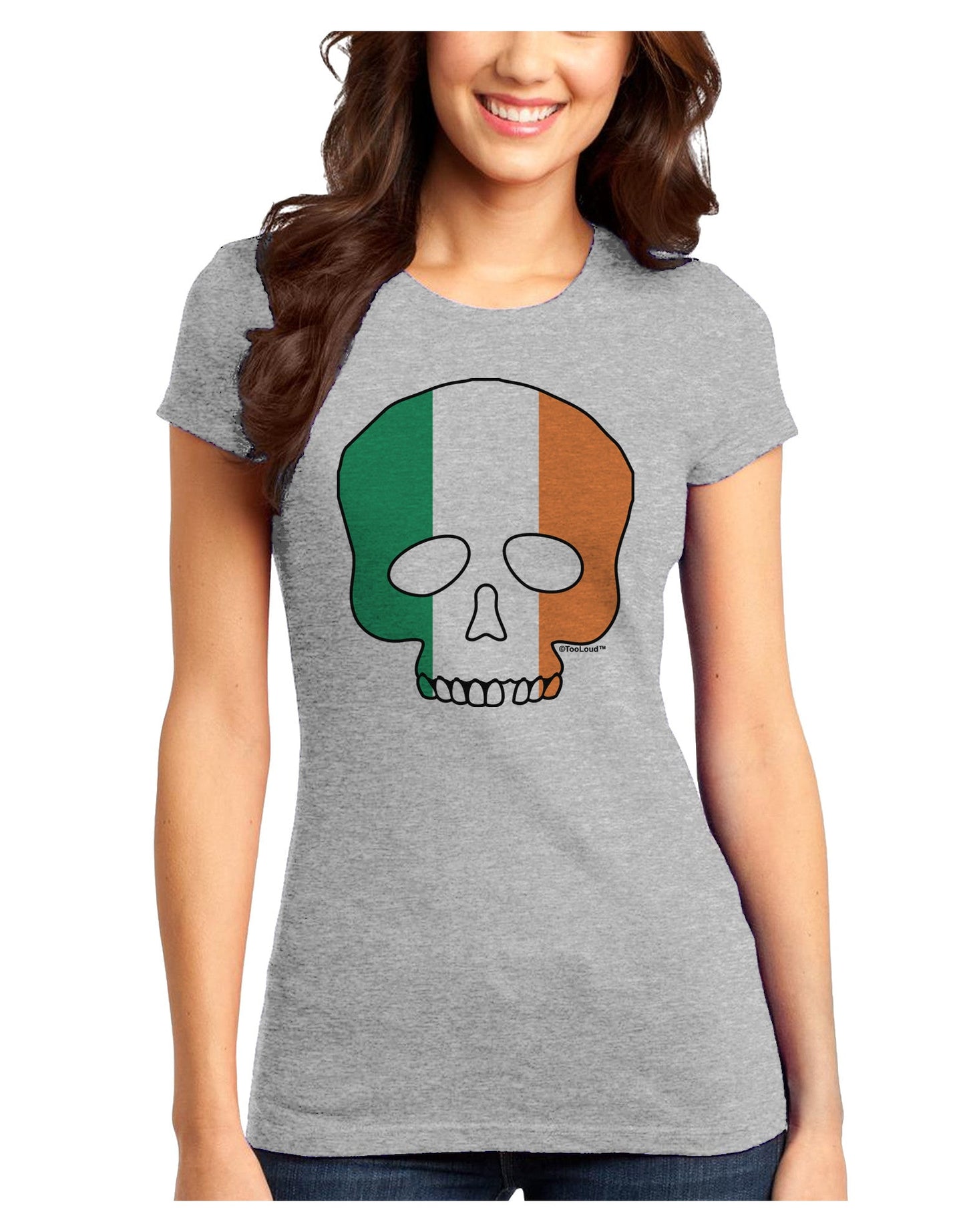 Skull Flag Ireland Juniors Petite T-Shirt-T-Shirts Juniors Tops-TooLoud-Ash-Gray-Juniors Fitted X-Small-Davson Sales