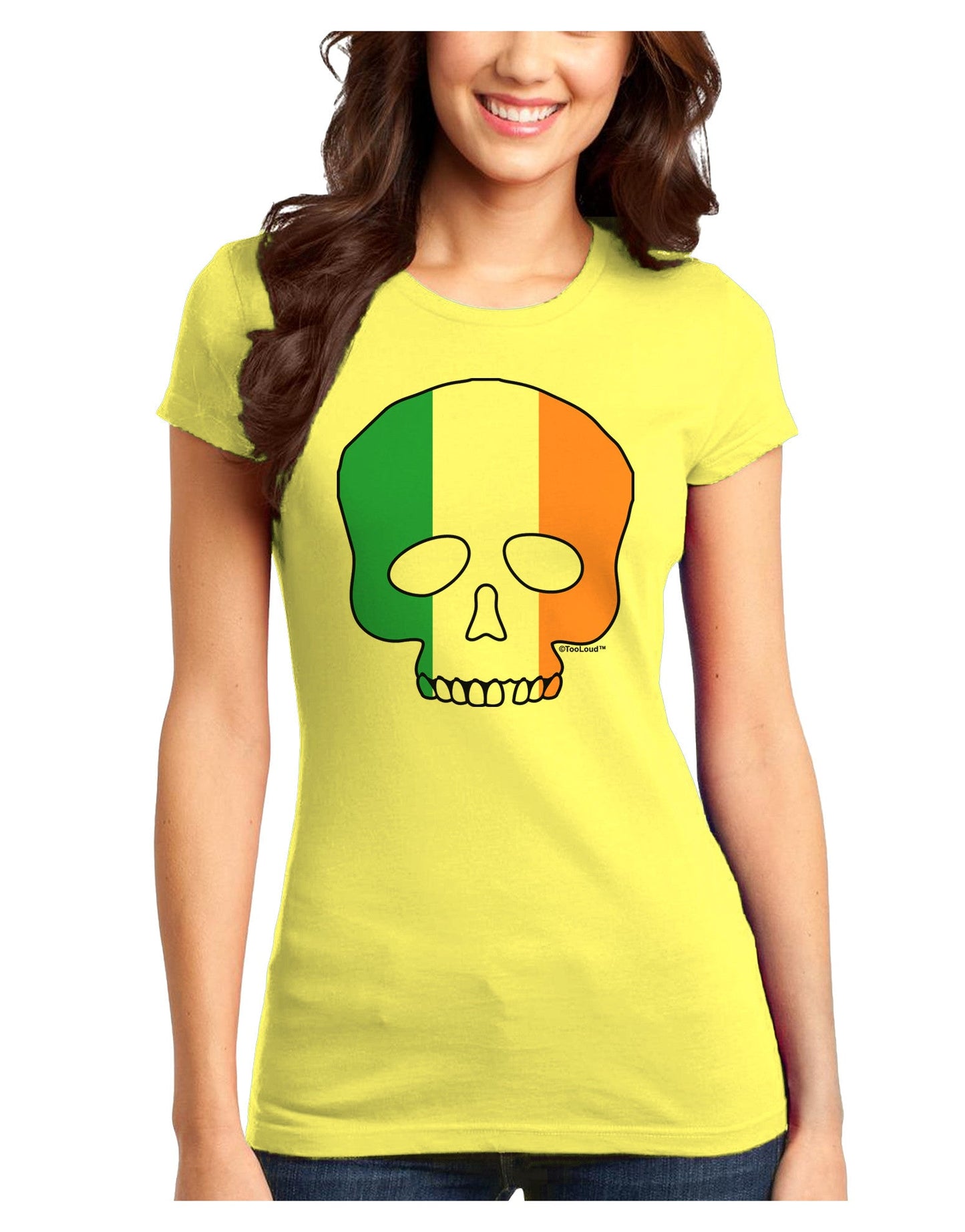 Skull Flag Ireland Juniors Petite T-Shirt-T-Shirts Juniors Tops-TooLoud-Yellow-Juniors Fitted X-Small-Davson Sales