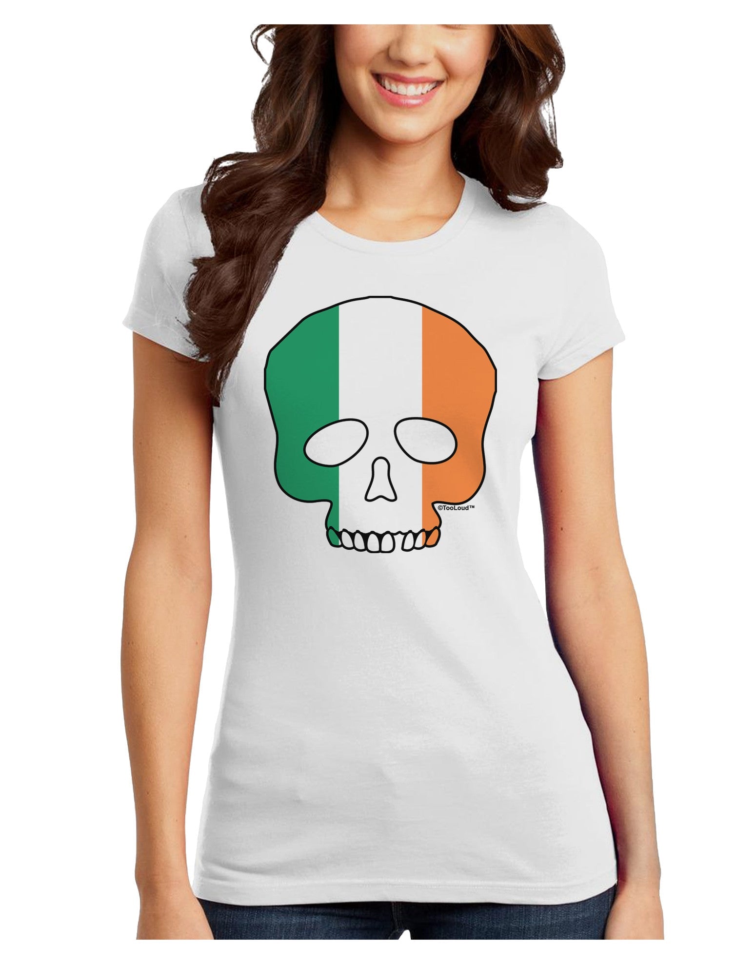 Skull Flag Ireland Juniors Petite T-Shirt-T-Shirts Juniors Tops-TooLoud-White-Juniors Fitted X-Small-Davson Sales