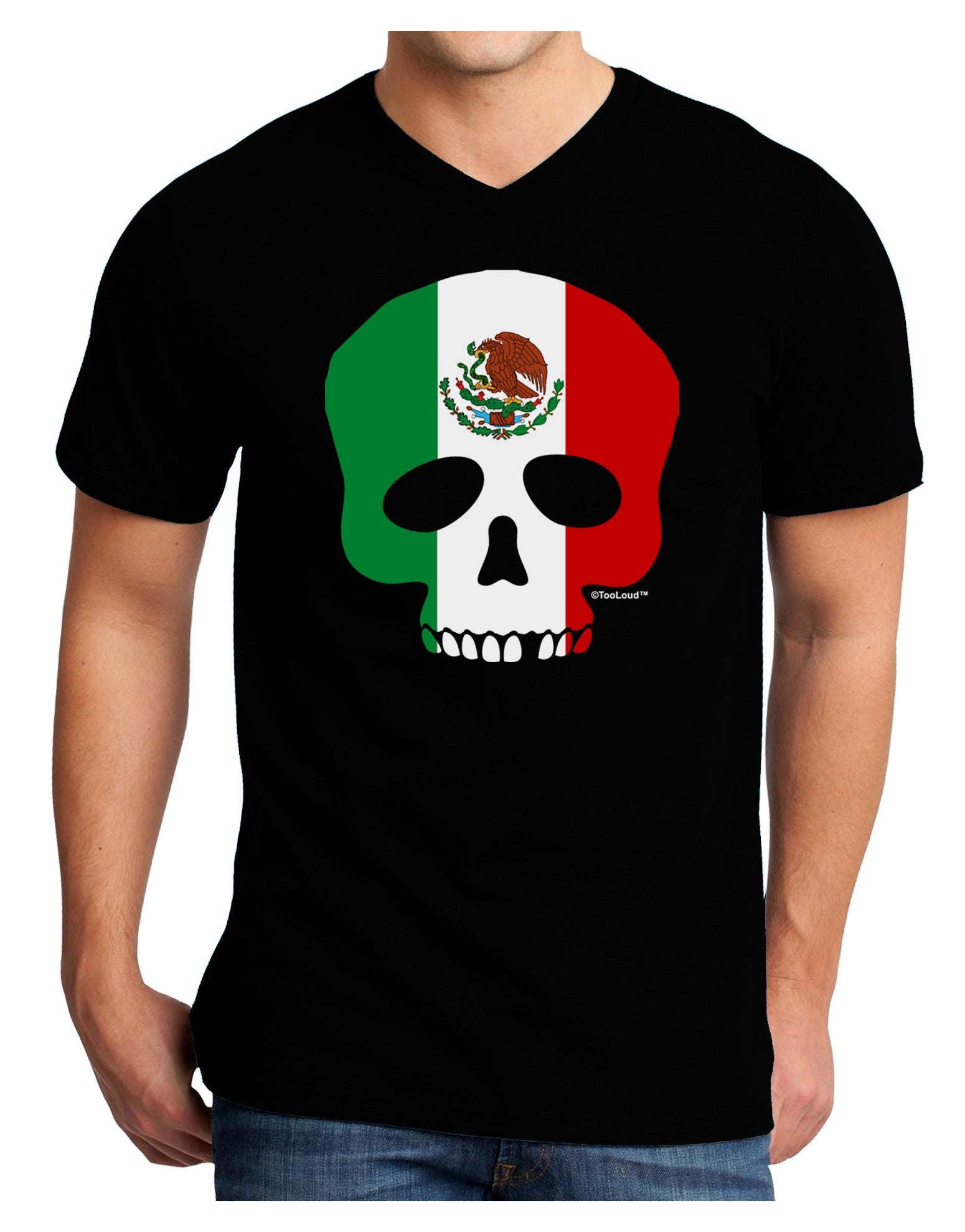 Skull Flag Mexico Adult Dark V-Neck T-Shirt-Mens V-Neck T-Shirt-TooLoud-Black-Small-Davson Sales