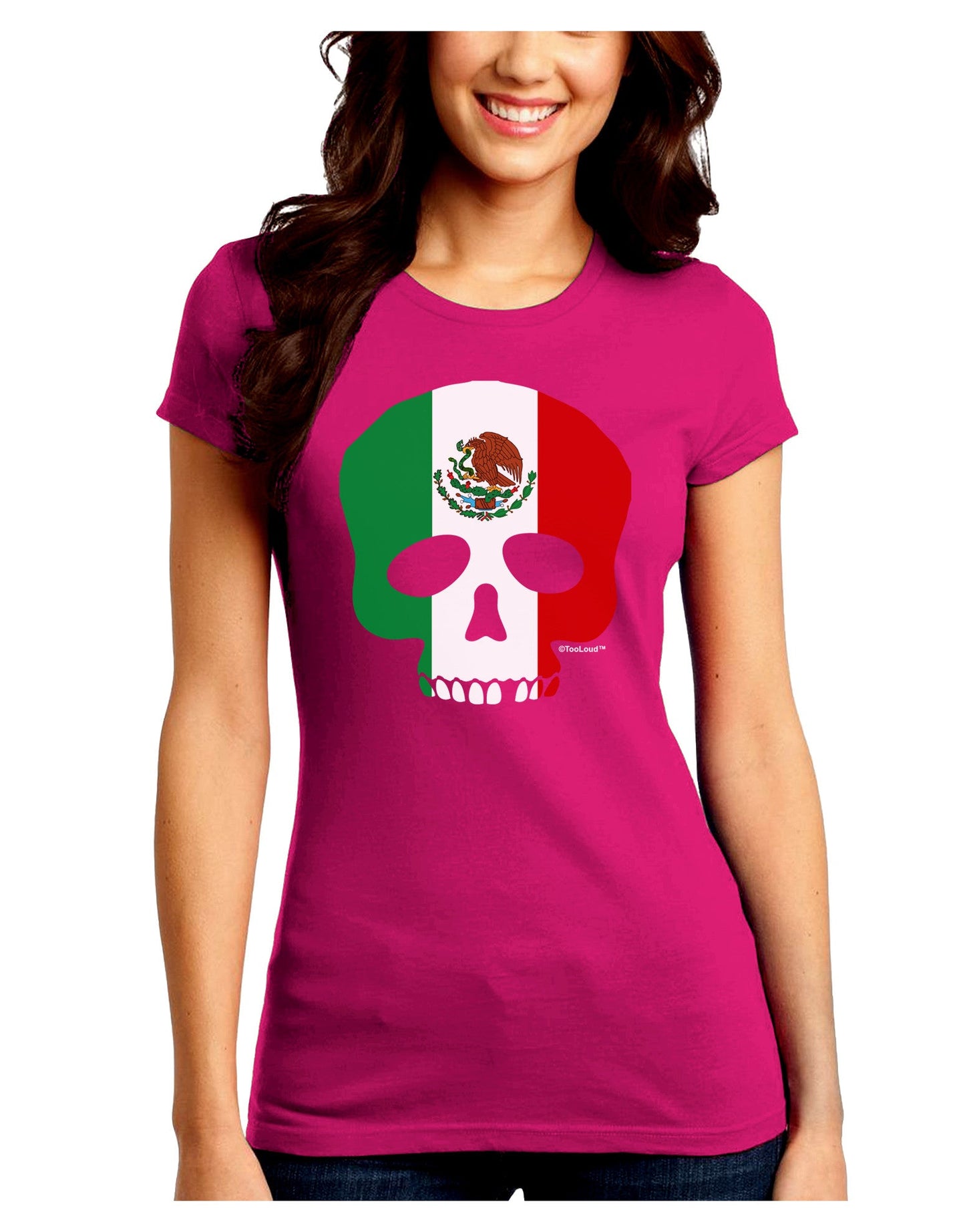 Skull Flag Mexico Juniors Petite Crew Dark T-Shirt-T-Shirts Juniors Tops-TooLoud-Hot-Pink-Juniors Fitted Small-Davson Sales