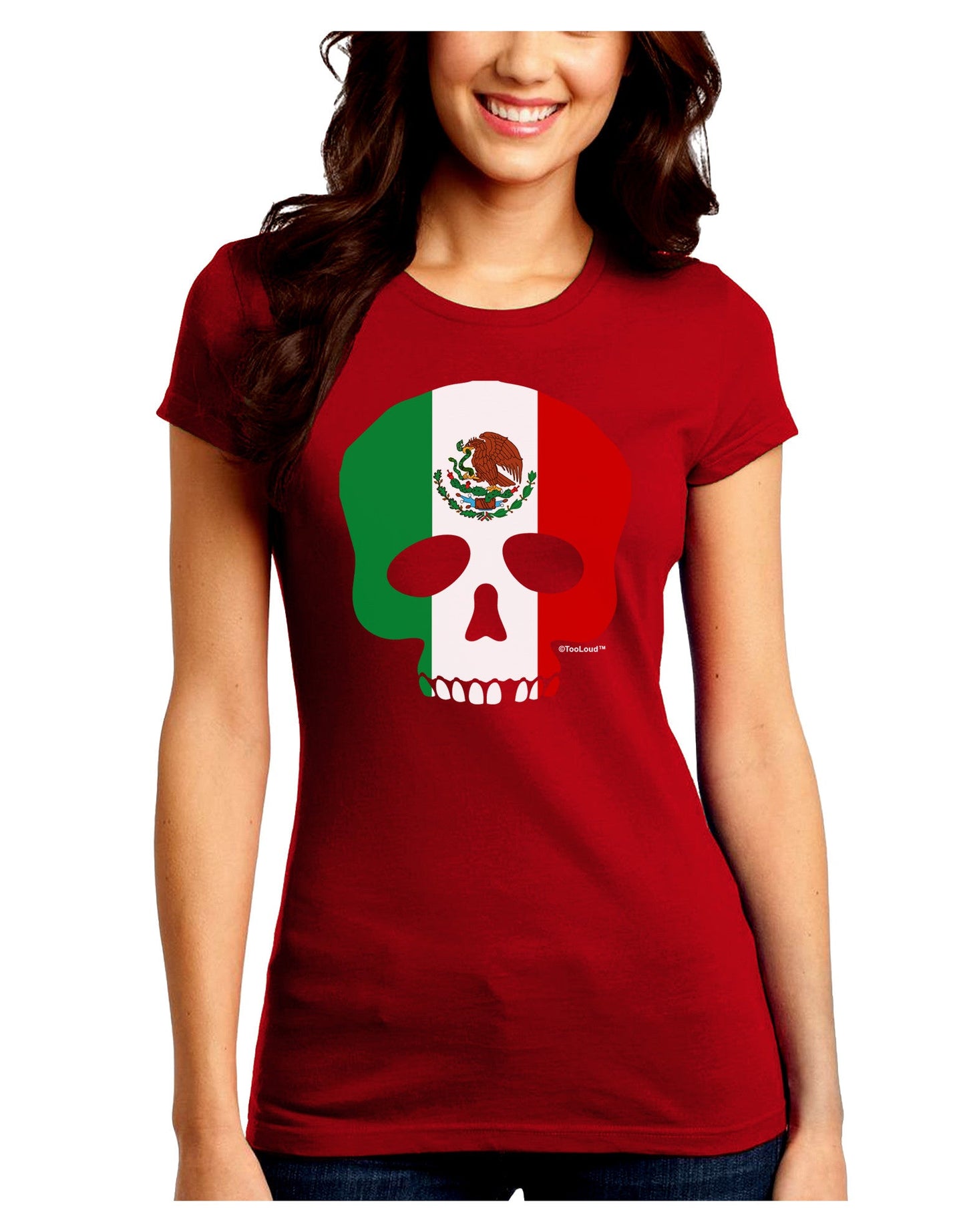 Skull Flag Mexico Juniors Petite Crew Dark T-Shirt-T-Shirts Juniors Tops-TooLoud-Red-Juniors Fitted Small-Davson Sales