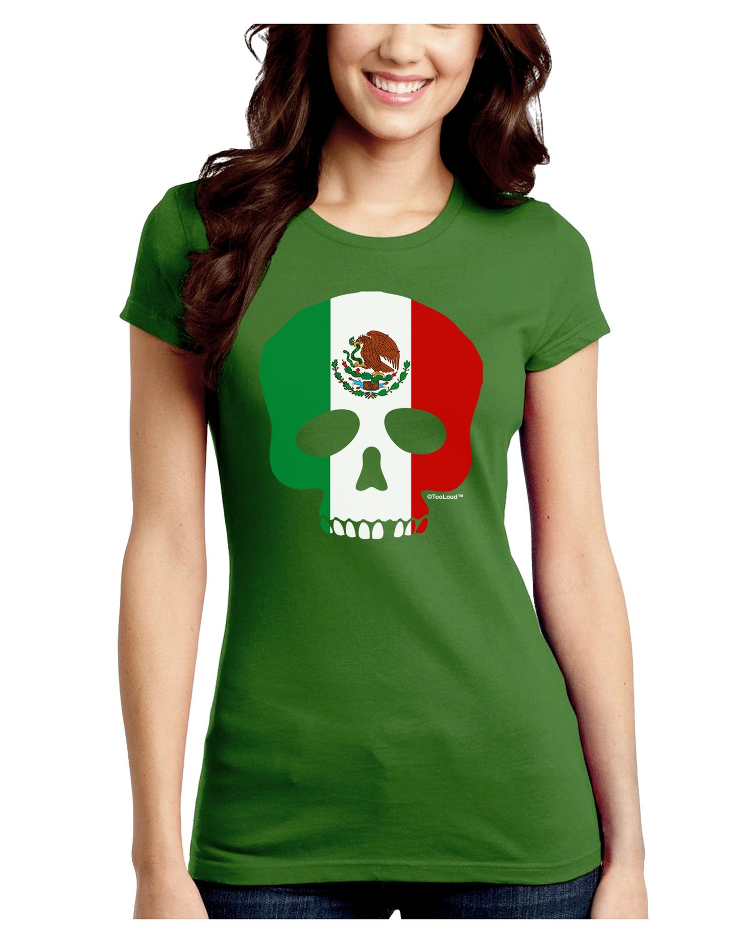 Skull Flag Mexico Juniors Petite Crew Dark T-Shirt-T-Shirts Juniors Tops-TooLoud-Kiwi-Green-Juniors Fitted Small-Davson Sales