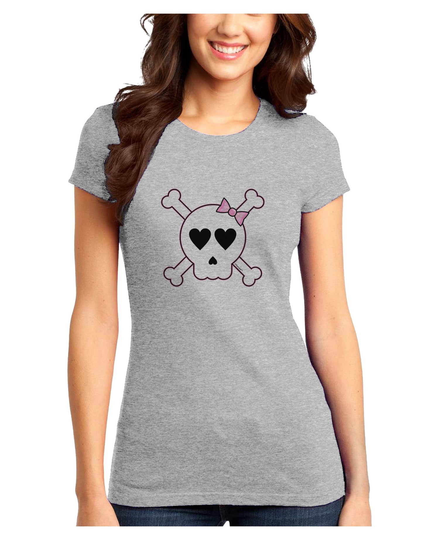 Skull and Crossbones Girl Juniors T-Shirt-Womens Juniors T-Shirt-TooLoud-Ash-Gray-Juniors Fitted XS-Davson Sales