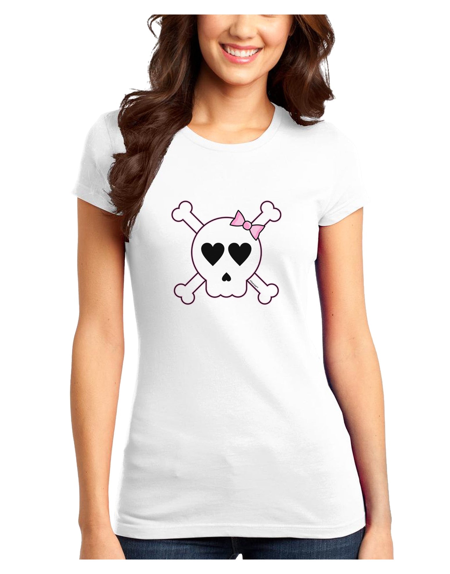 Skull and Crossbones Girl Juniors T-Shirt-Womens Juniors T-Shirt-TooLoud-White-Juniors Fitted XS-Davson Sales